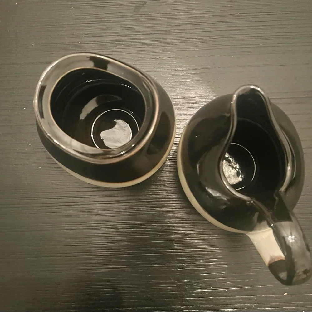 Sangho Nova Black 4932 Vintage two toned cream and sugar set brown and cream